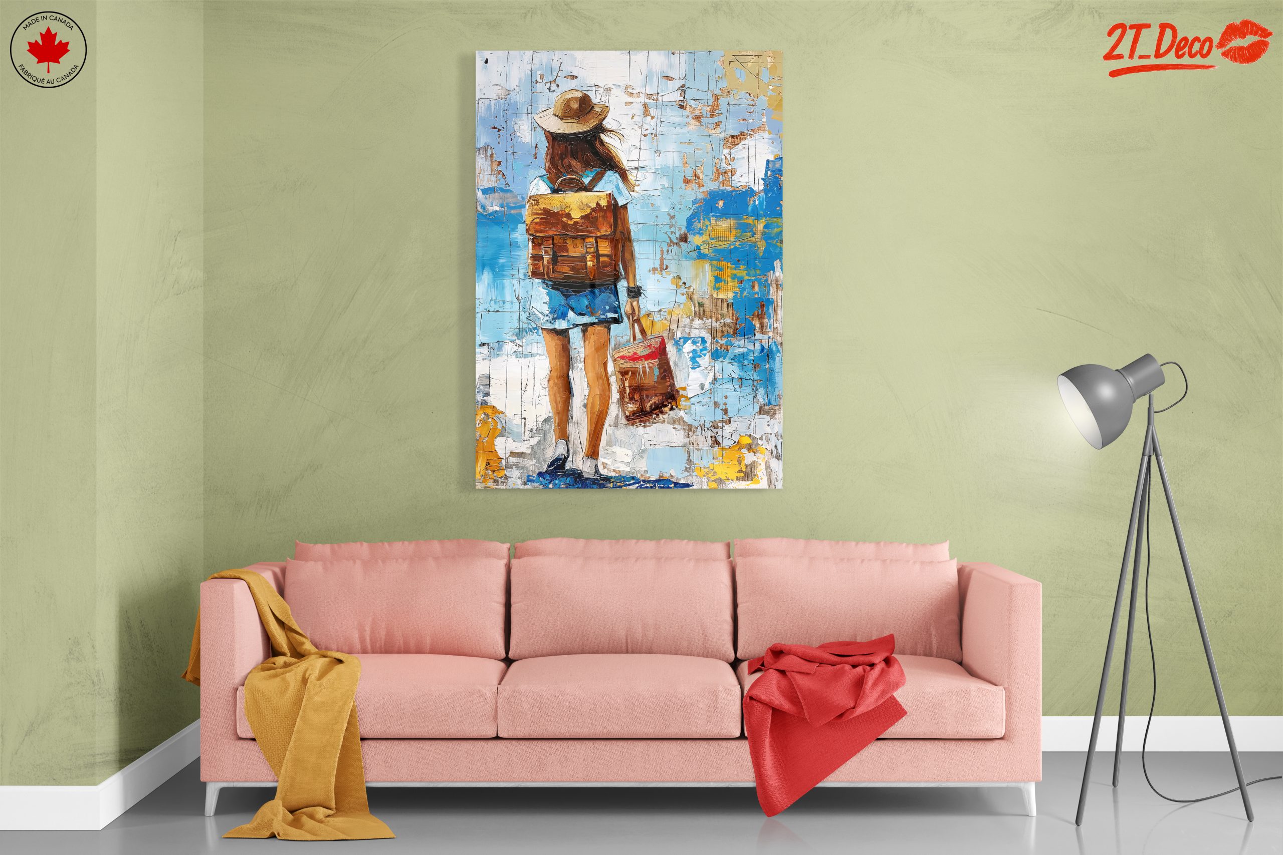 Woman with Backpack Against Colorful Background - Image 7