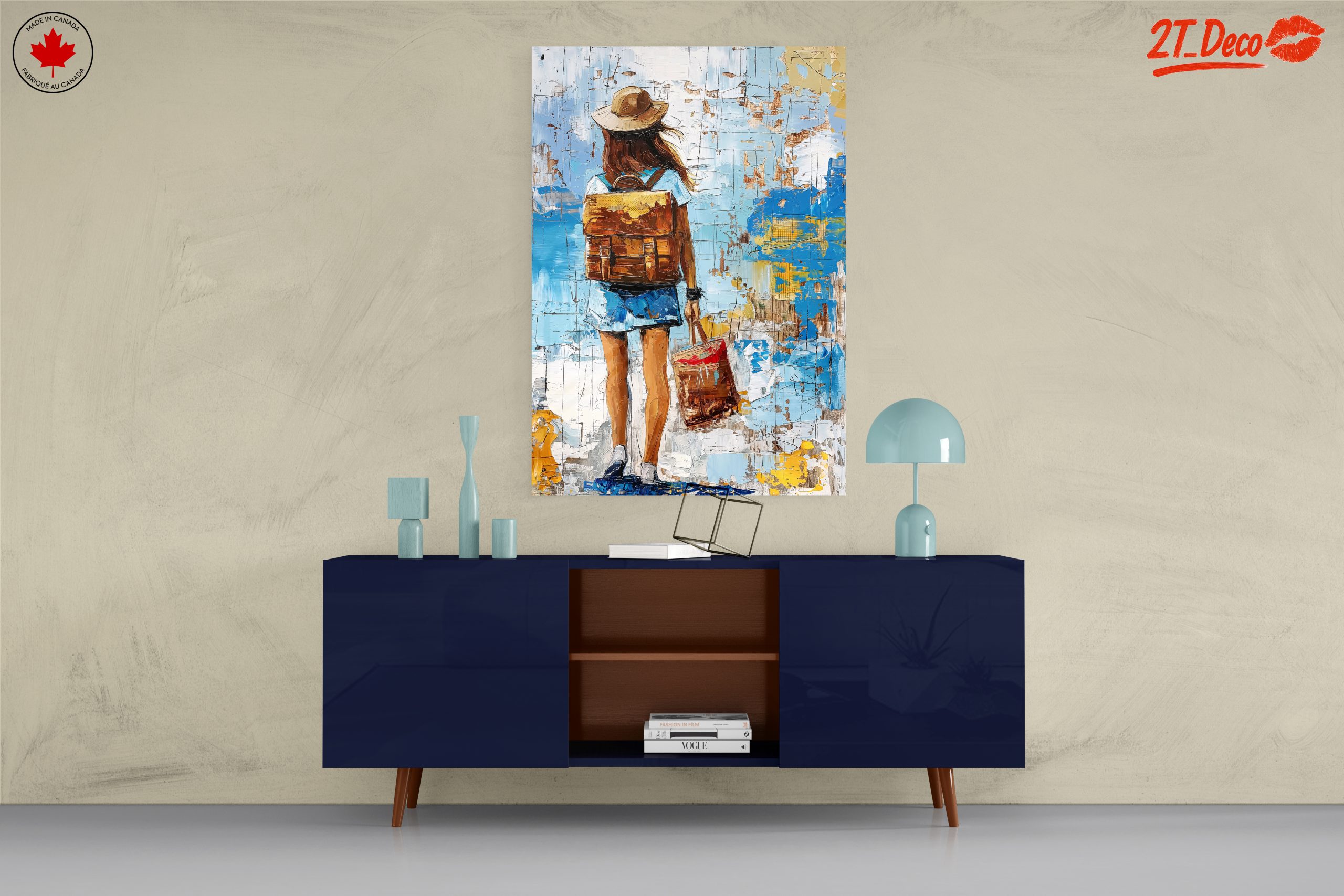 Woman with Backpack Against Colorful Background - Image 8