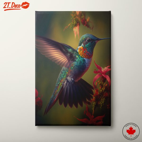 Vibrant Hummingbird with Flowers