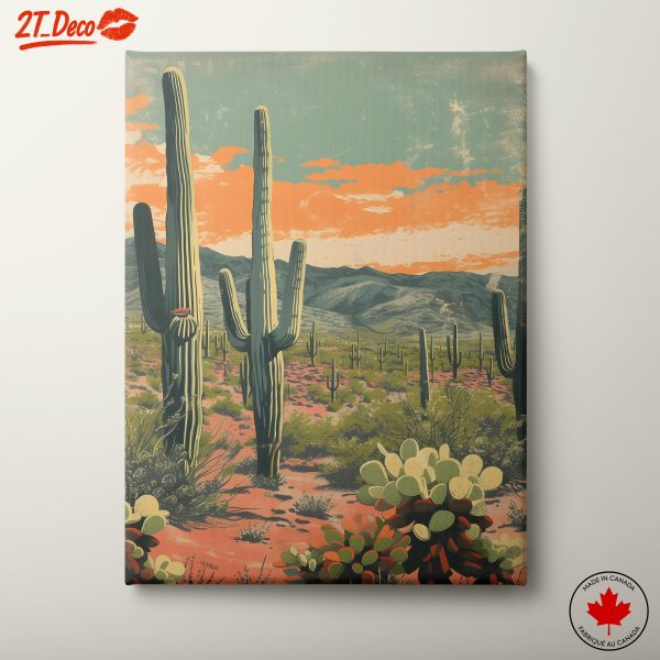 Desert Landscape with Cacti and Mountains