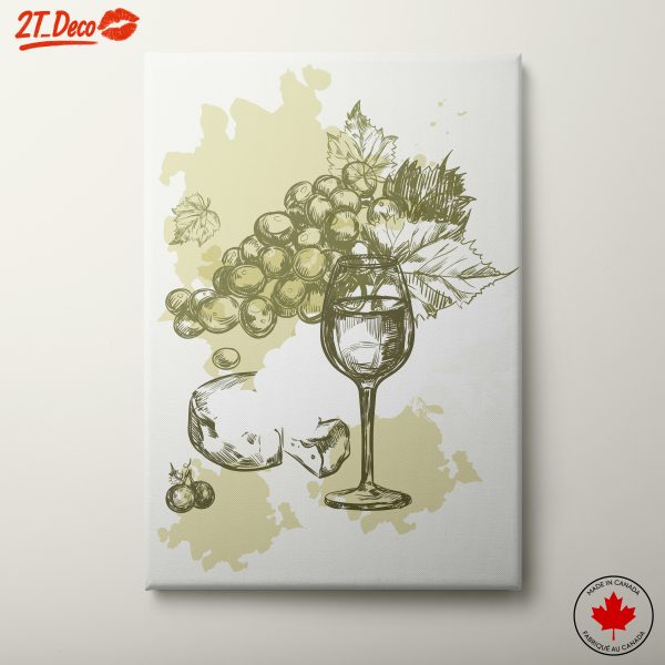 Stylized Wine Glass with Grapes and Cheese