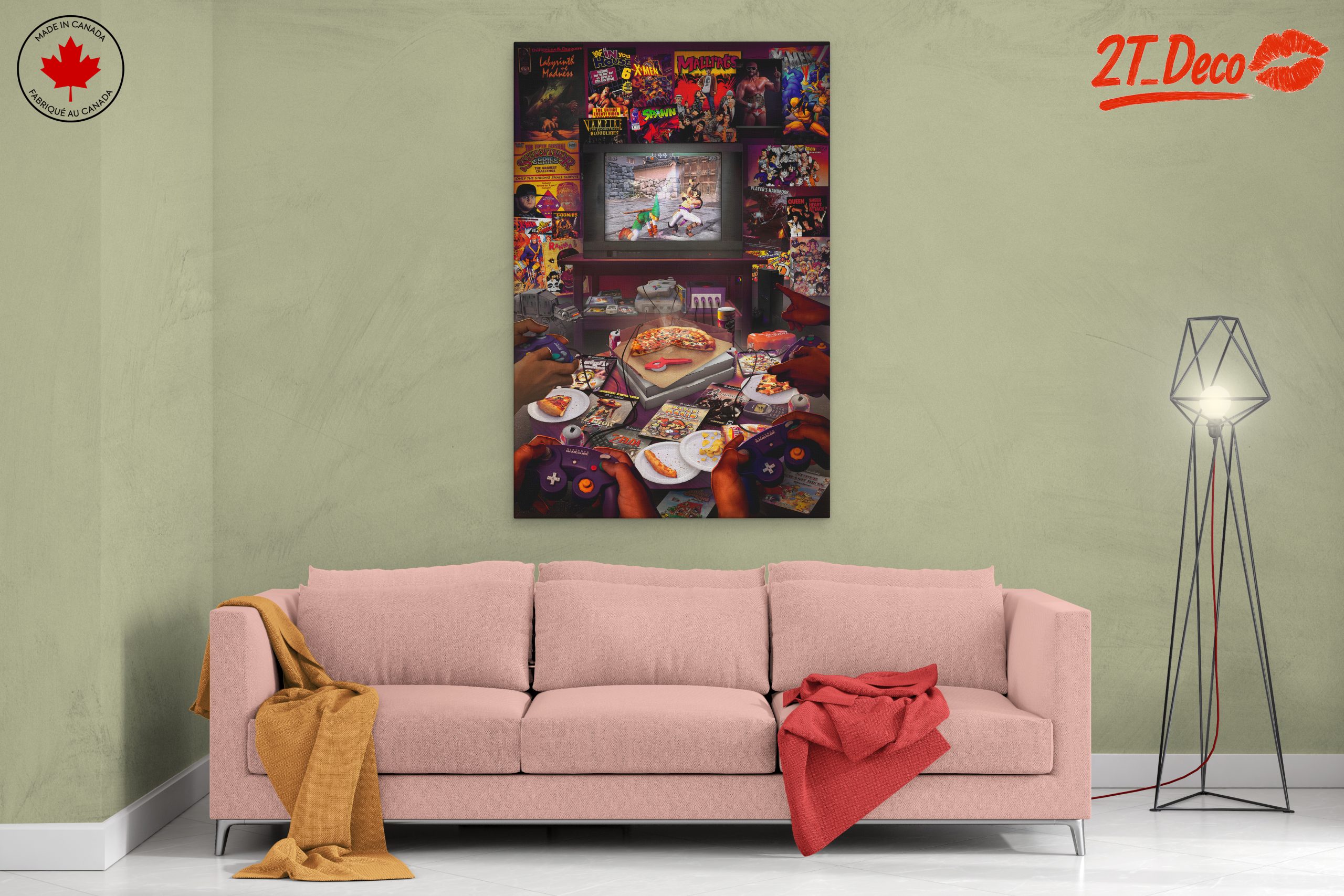 Retro Gaming Scene with Pizza and Consoles - Image 2