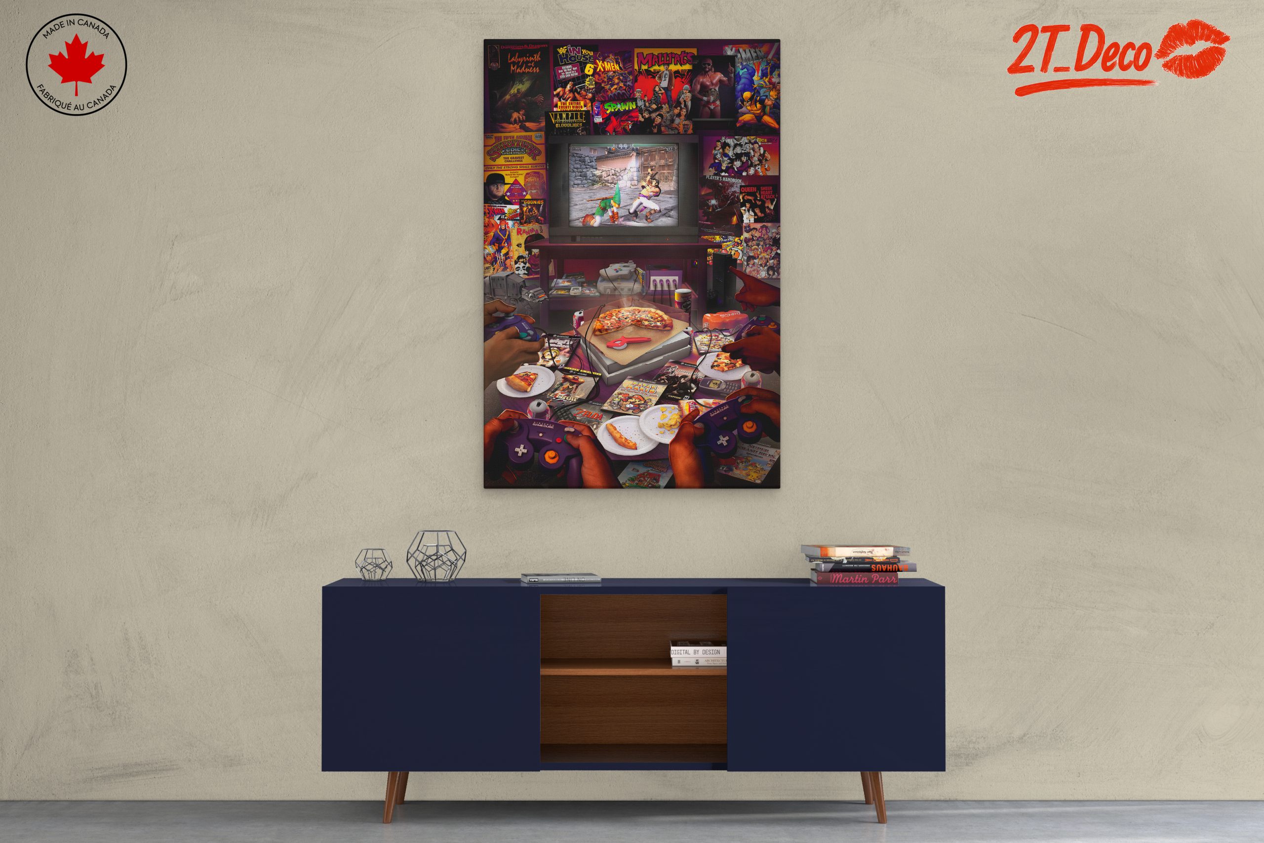Retro Gaming Scene with Pizza and Consoles - Image 3