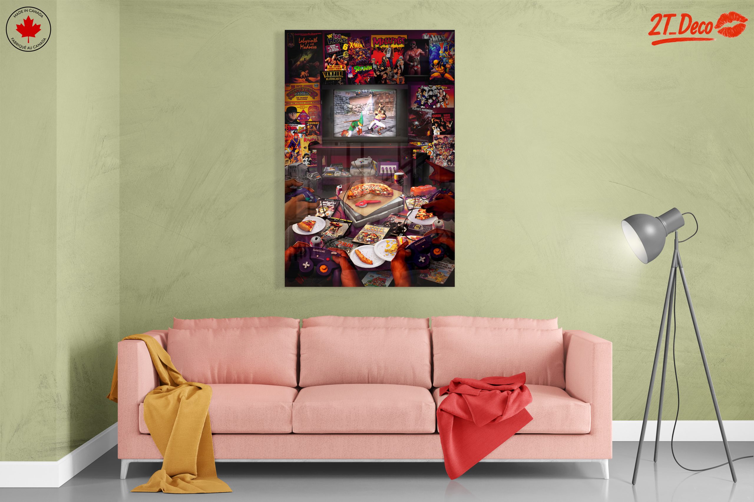 Retro Gaming Scene with Pizza and Consoles - Image 7