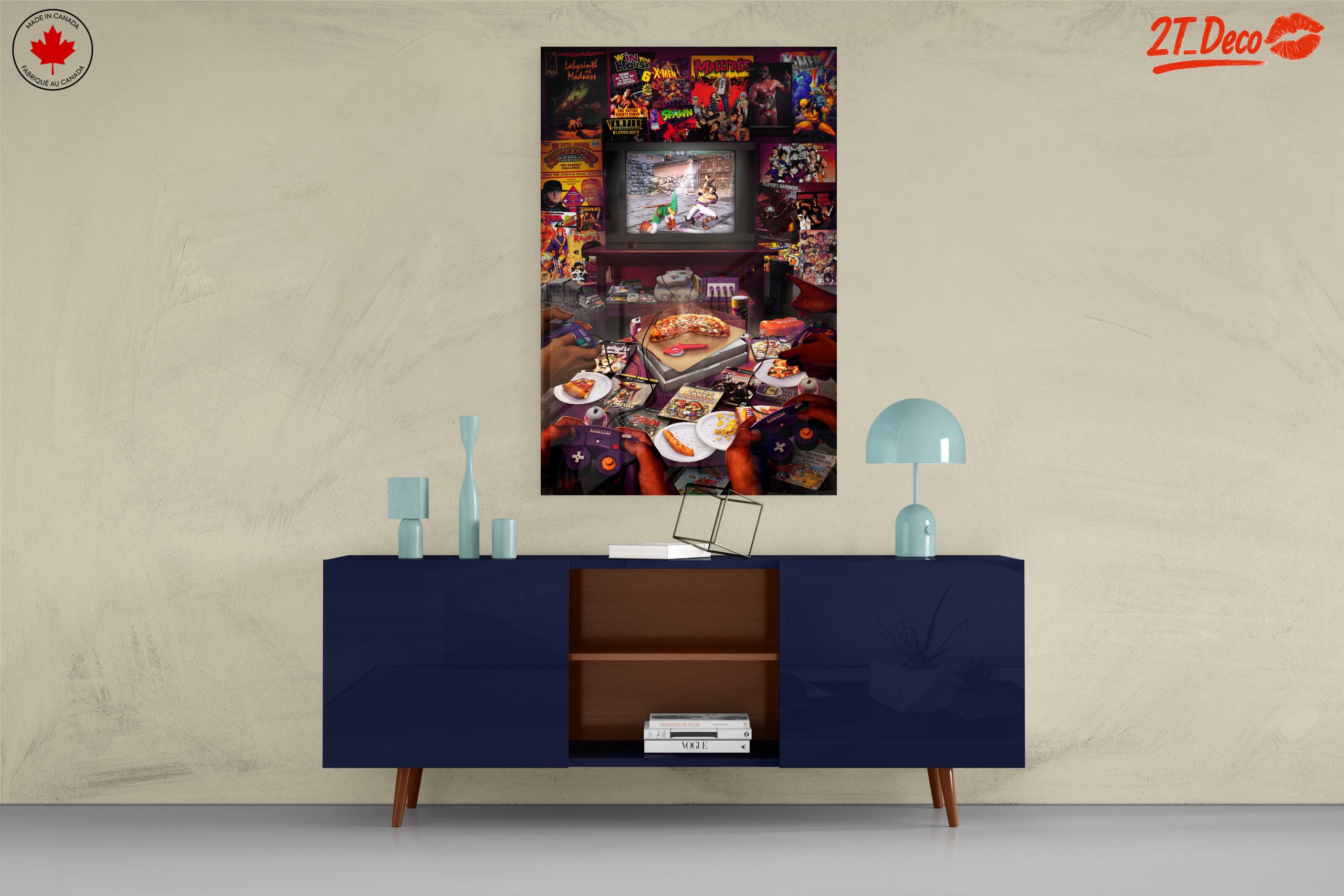 Retro Gaming Scene with Pizza and Consoles - Image 8