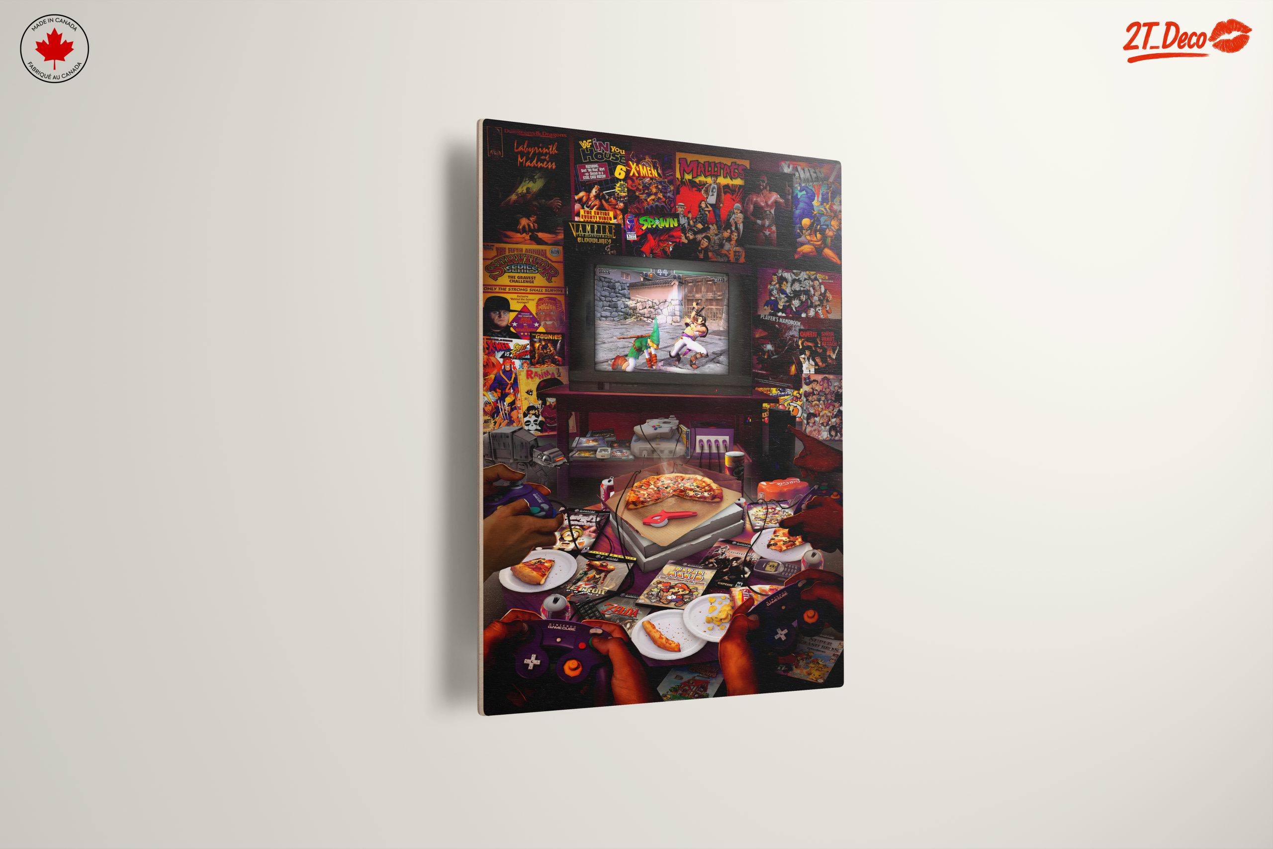 Retro Gaming Scene with Pizza and Consoles - Image 13