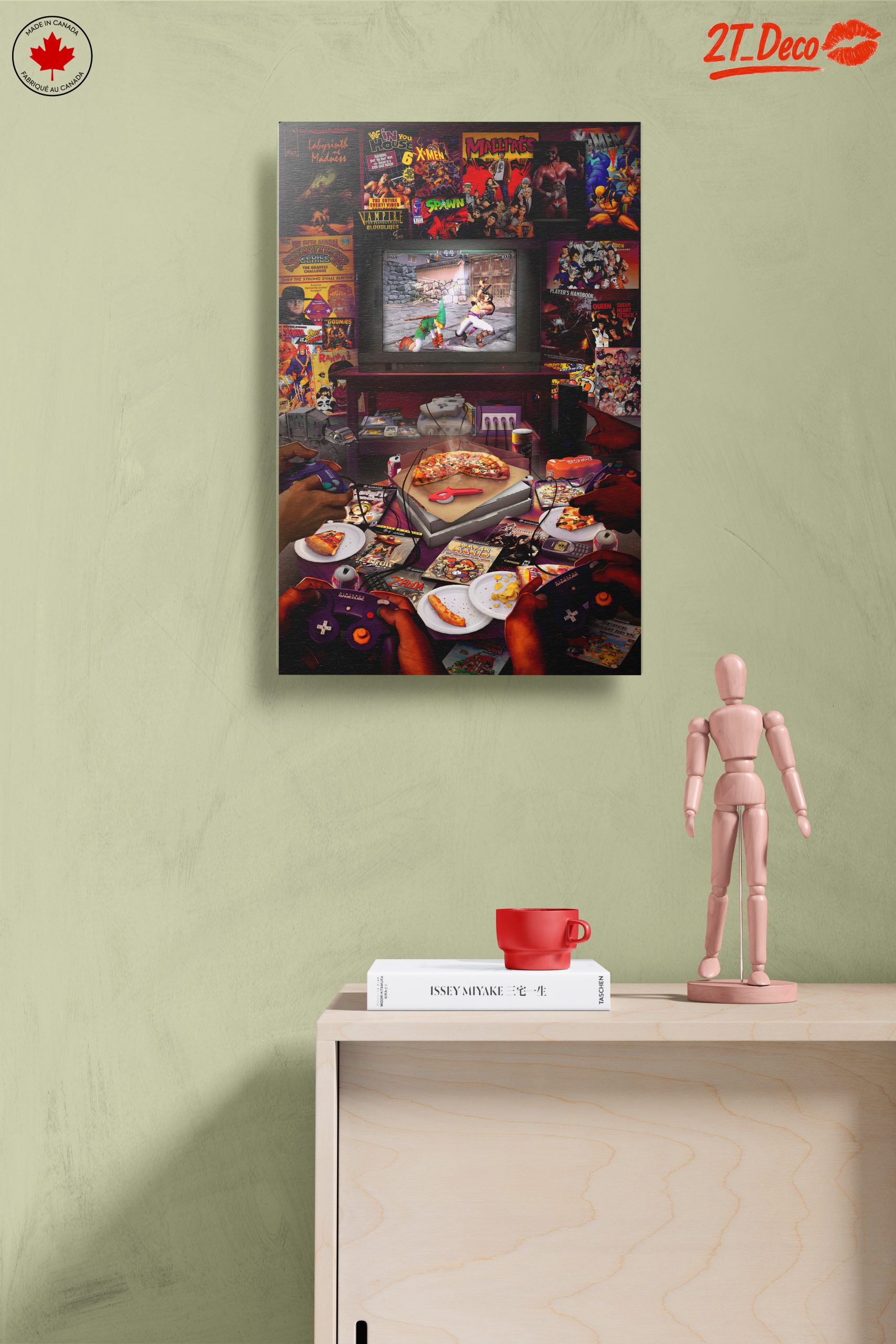 Retro Gaming Scene with Pizza and Consoles - Image 14