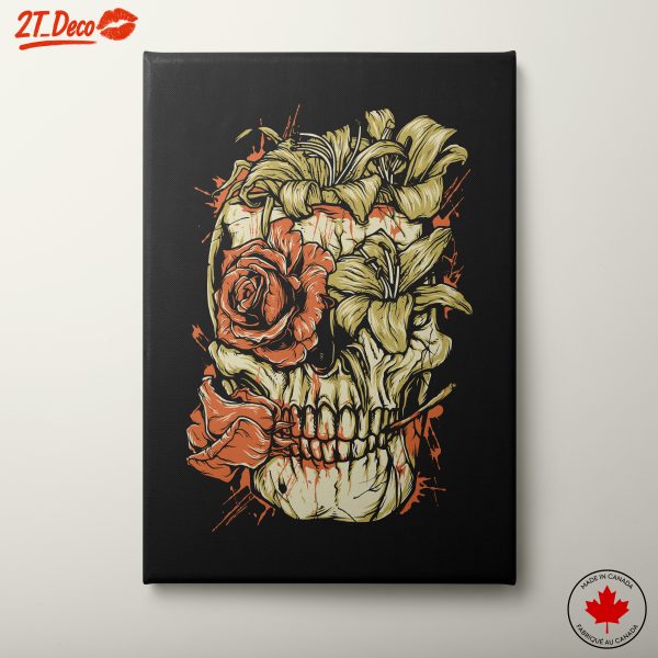 Skull Floral Art Design with Roses and Leaves