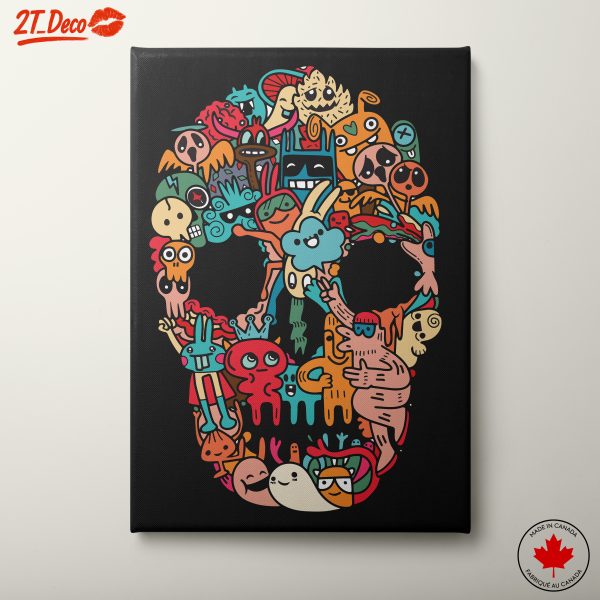 Colorful Playful Skull Art Featuring Whimsical Characters