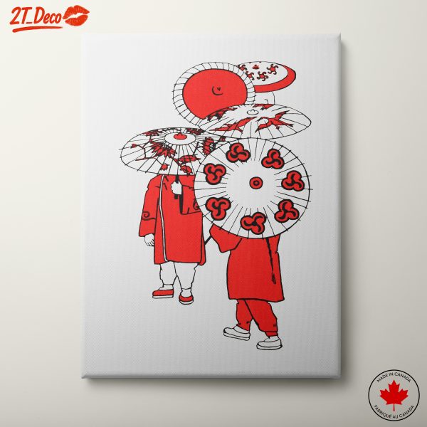 Playful Characters with Umbrellas in Red