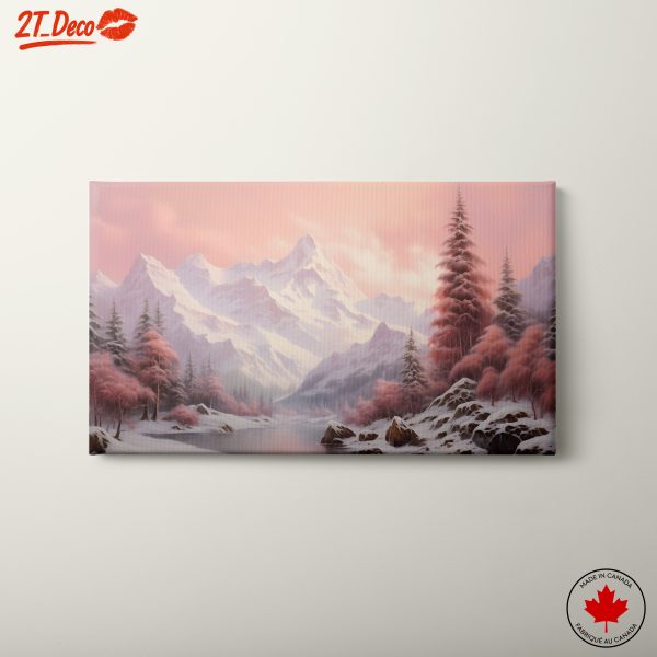 Pink Mountain Landscape with Trees