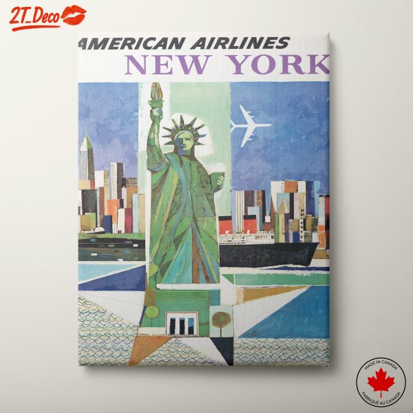 Vintage New York Travel Art Featuring the Statue of Liberty