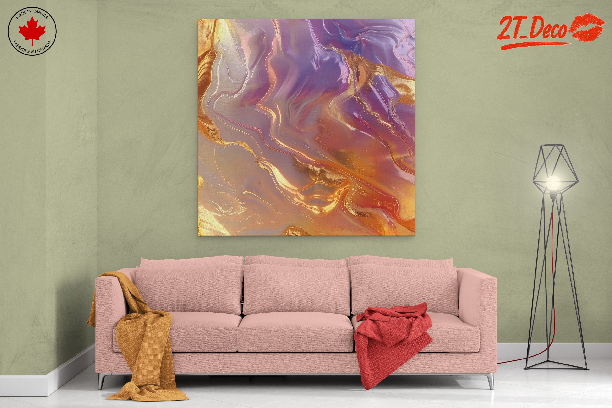 Vibrant Abstract Swirls in Gold and Purple - Image 2