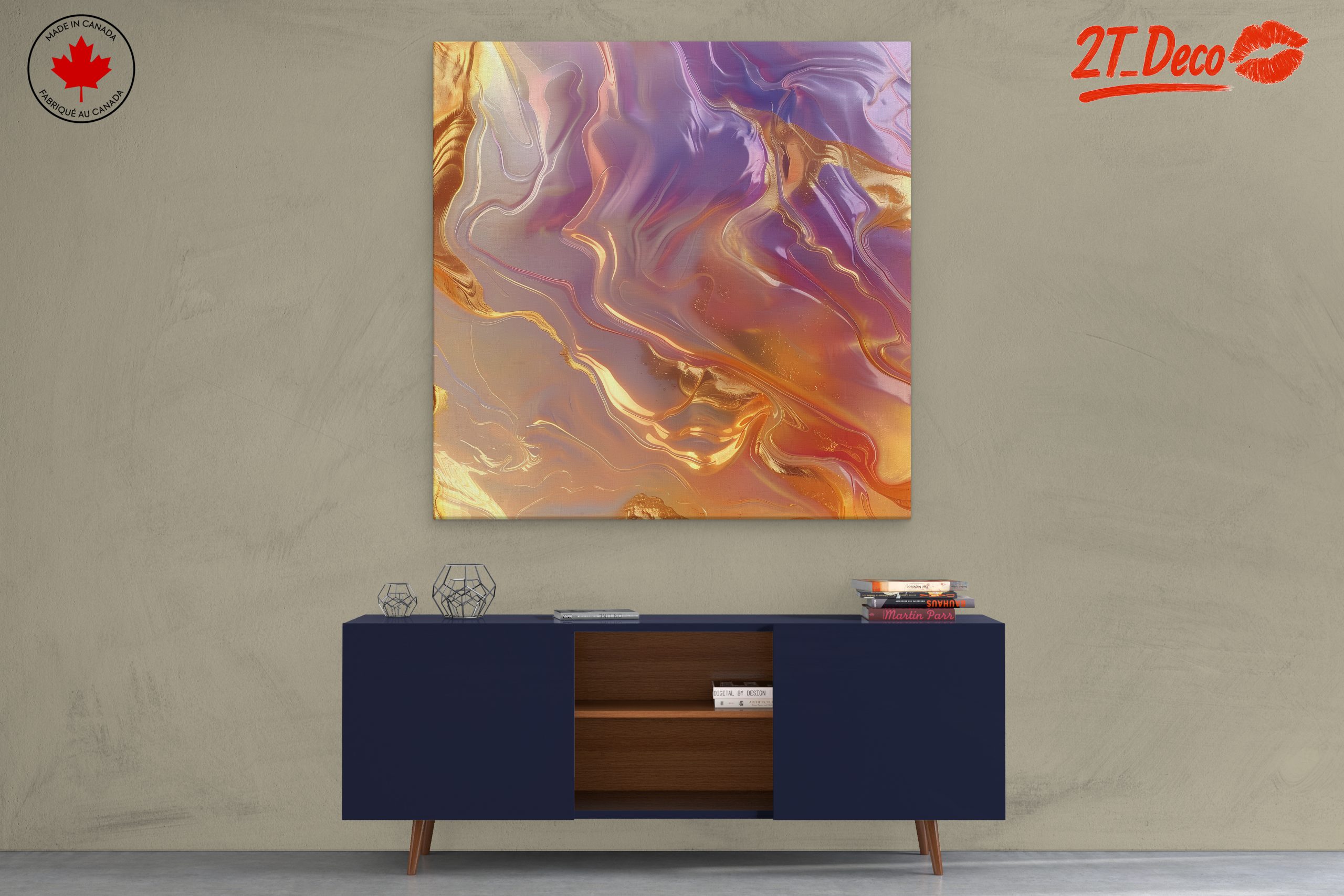 Vibrant Abstract Swirls in Gold and Purple - Image 3