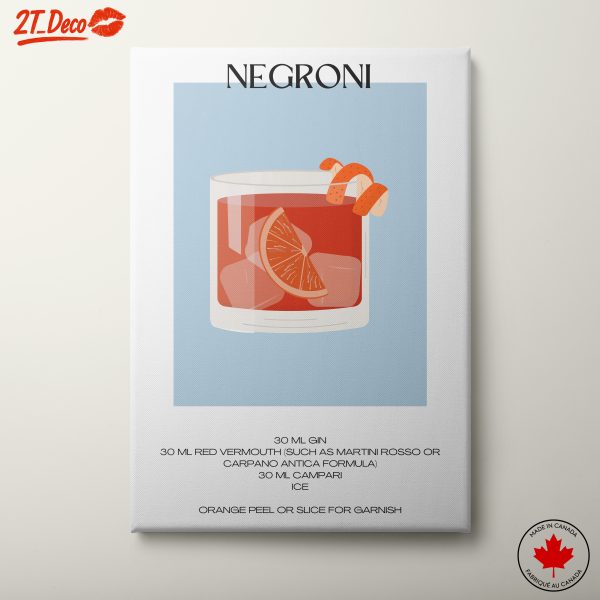 Negroni Cocktail Recipe Art for Home Bar