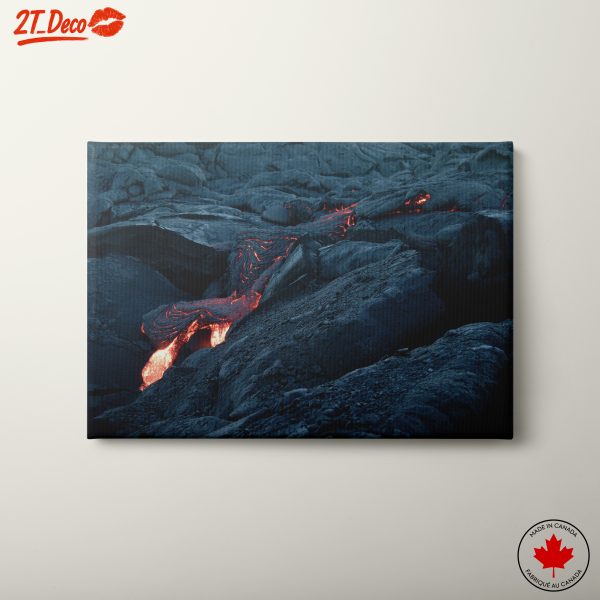 Lava Flowing Over Volcanic Rocks at Dusk
