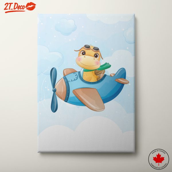 Cute Dinosaur Flying in Blue Airplane