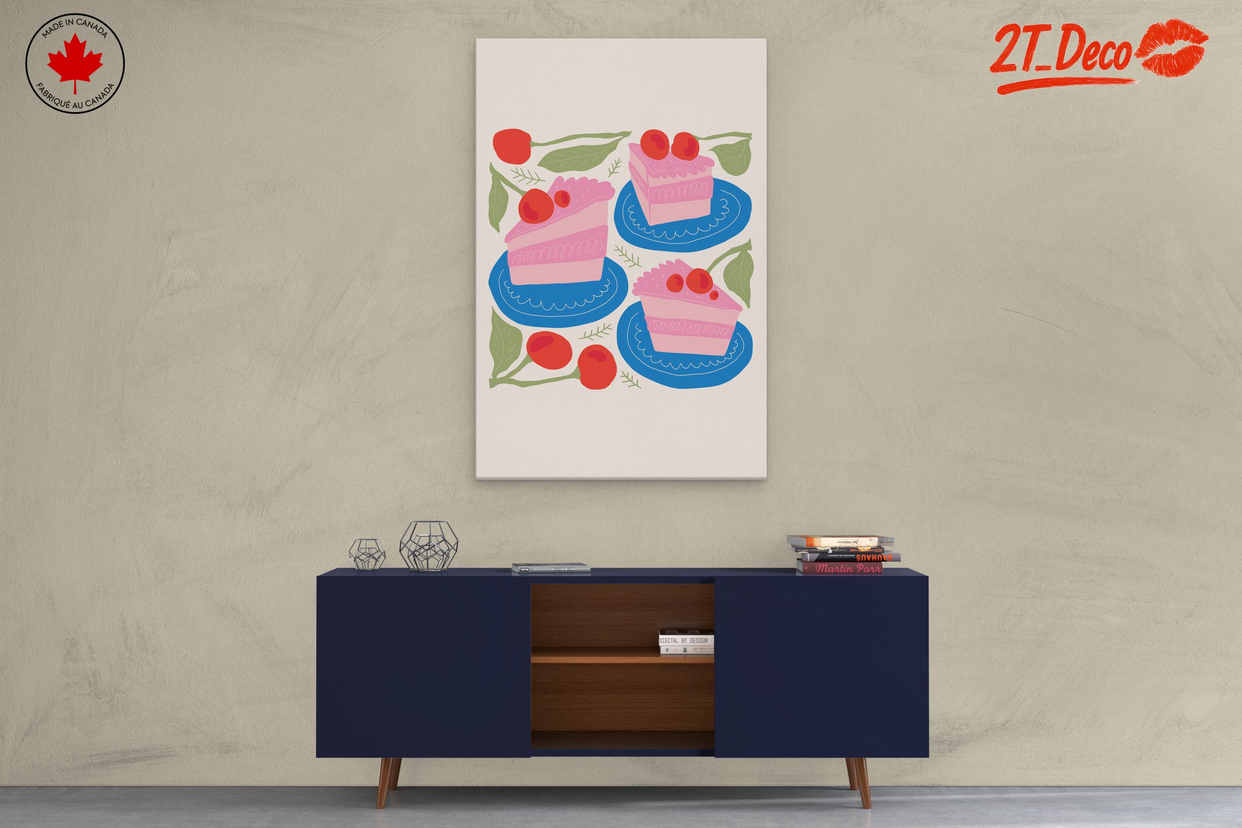 Colorful Abstract Food Art with Cake and Cherries - Image 3