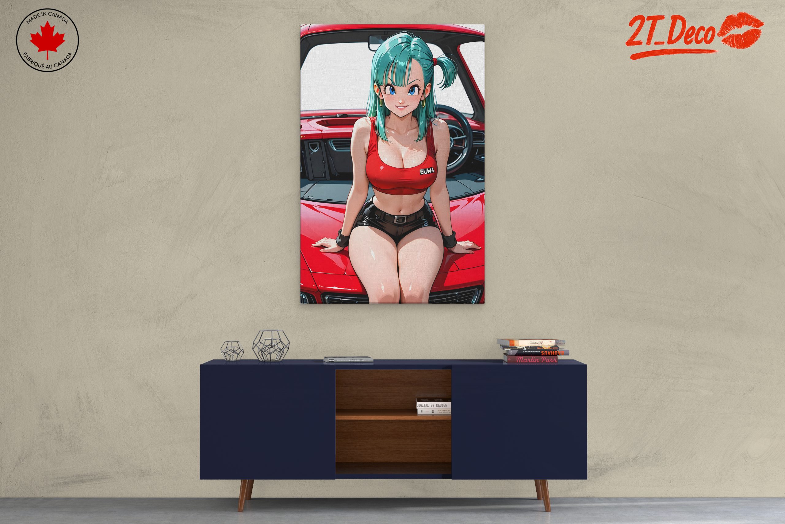 Stunning Anime Character on Red Car - Image 3