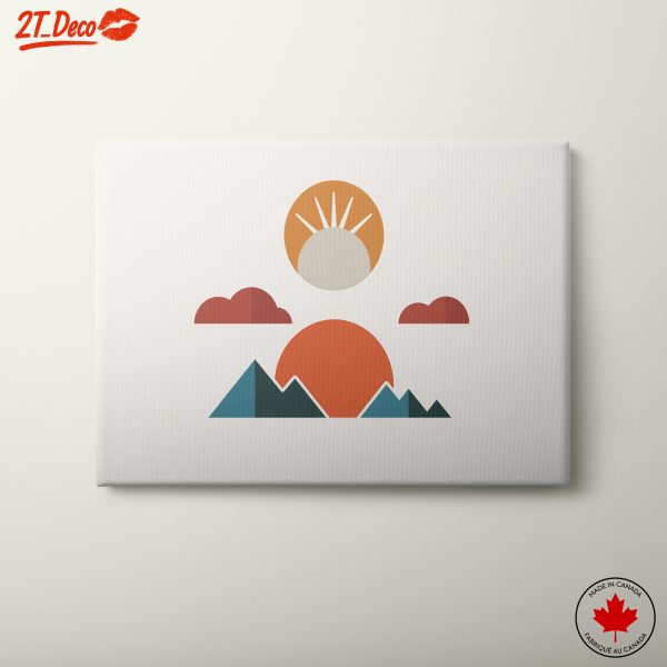 Stylized Abstract Landscape with Sun and Mountains
