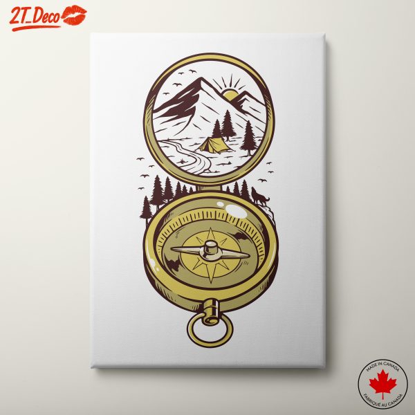 Compass and Mountain Landscape Artwork