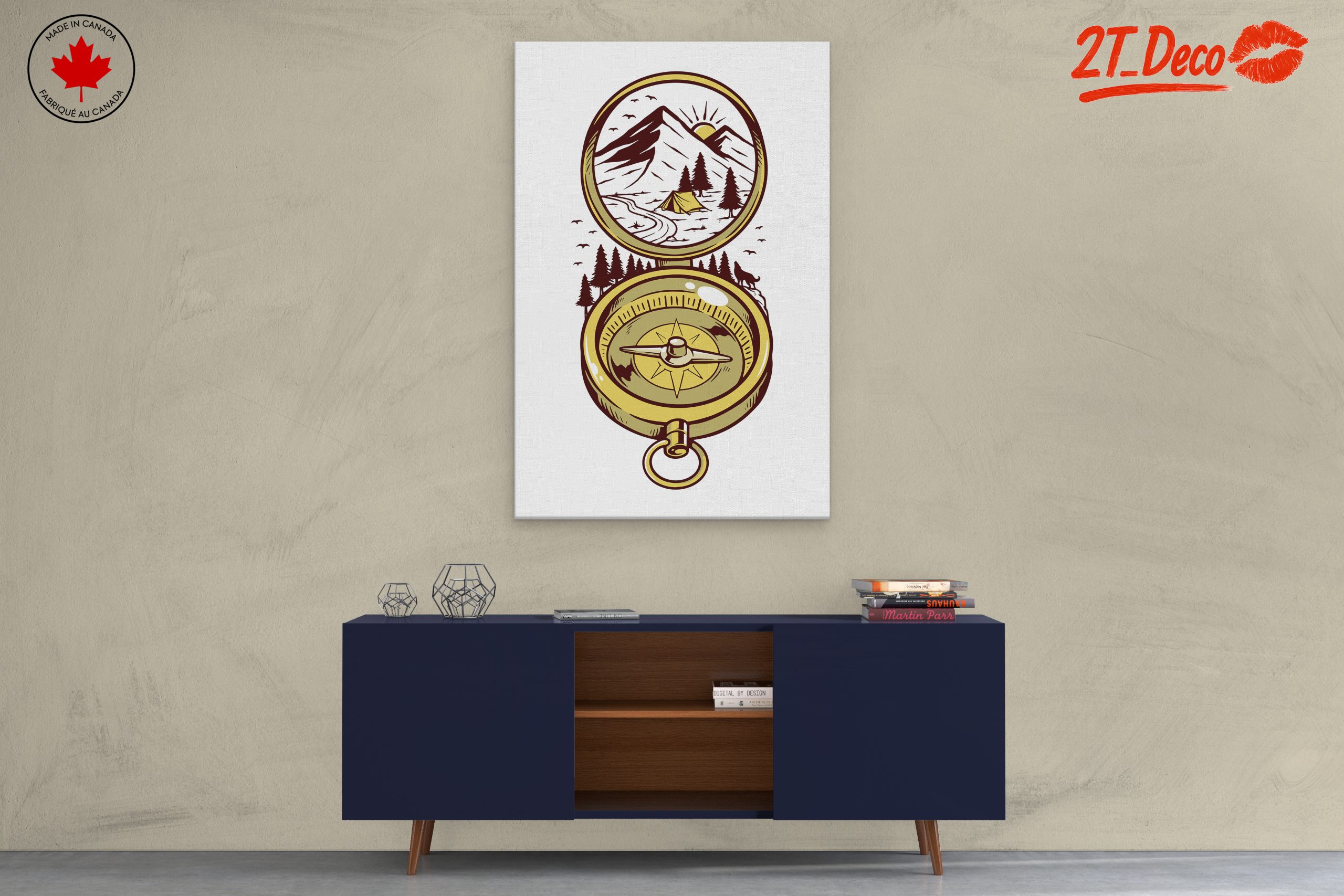 Compass and Mountain Landscape Artwork - Image 3