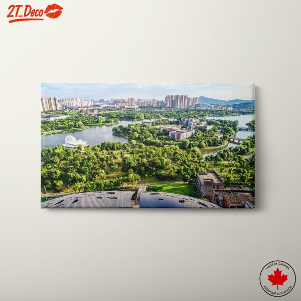 Vibrant Nature Landscape with Water and City