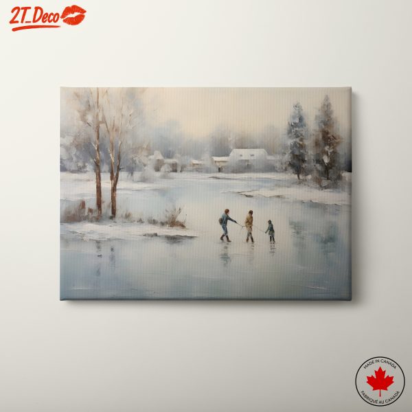 Winter Landscape with Ice Skating Family