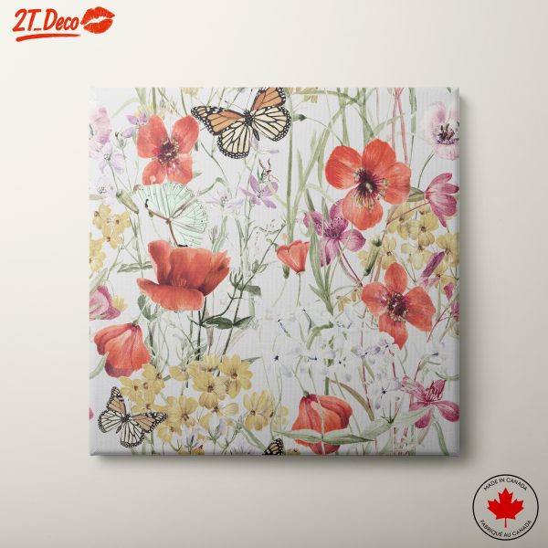 Colorful Botanical Abstract Art with Flowers and Butterflies