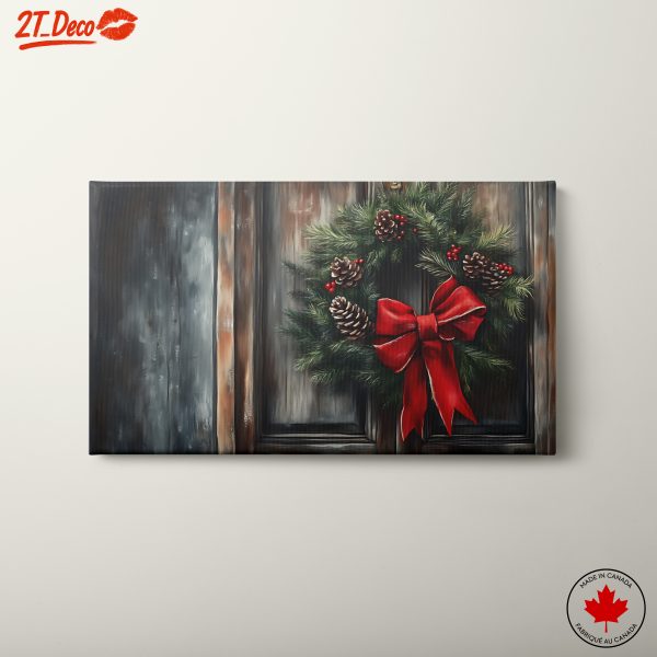 Festive Christmas Wreath on Rustic Door