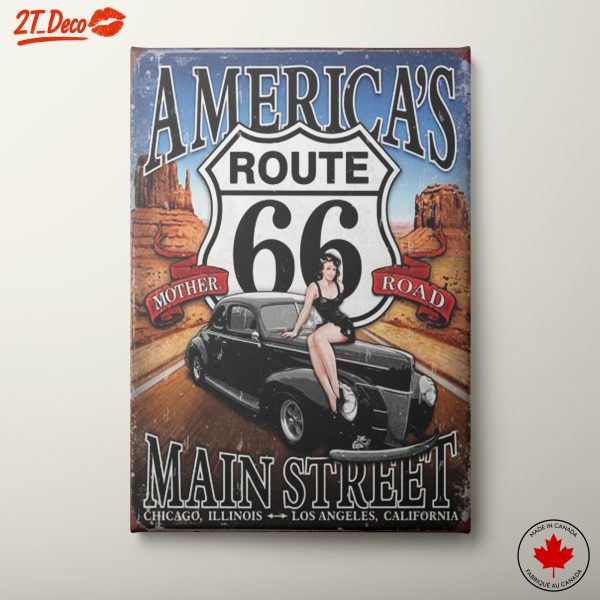 Vintage Route 66 Sign with Classic Car