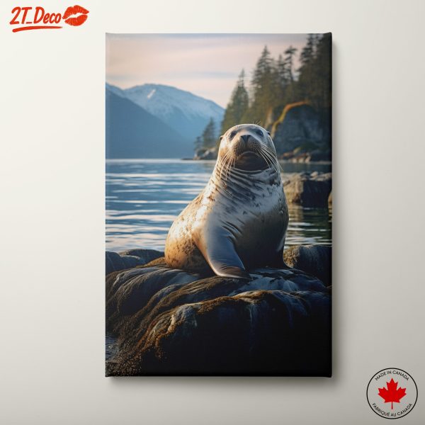 Seal Relaxing on Rocky Shore at Sunset