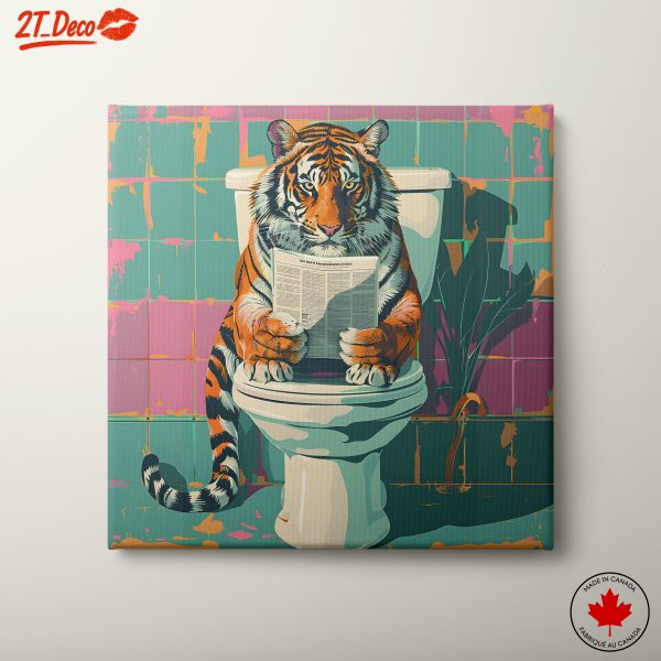 Tiger Reading Newspaper in Quirky Bathroom