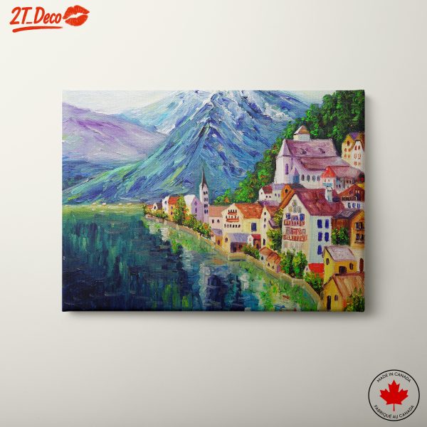 Scenic Village by the Lakeside with Mountains