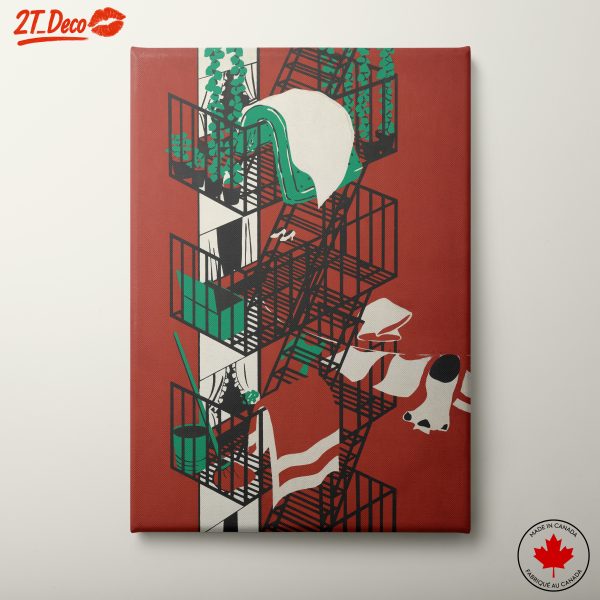 Urban Scene with Fire Escapes and Greenery