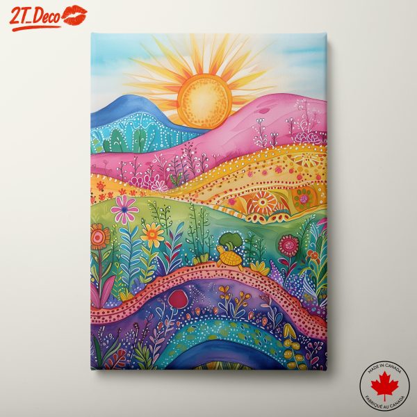 Colorful Floral Landscape with Sun