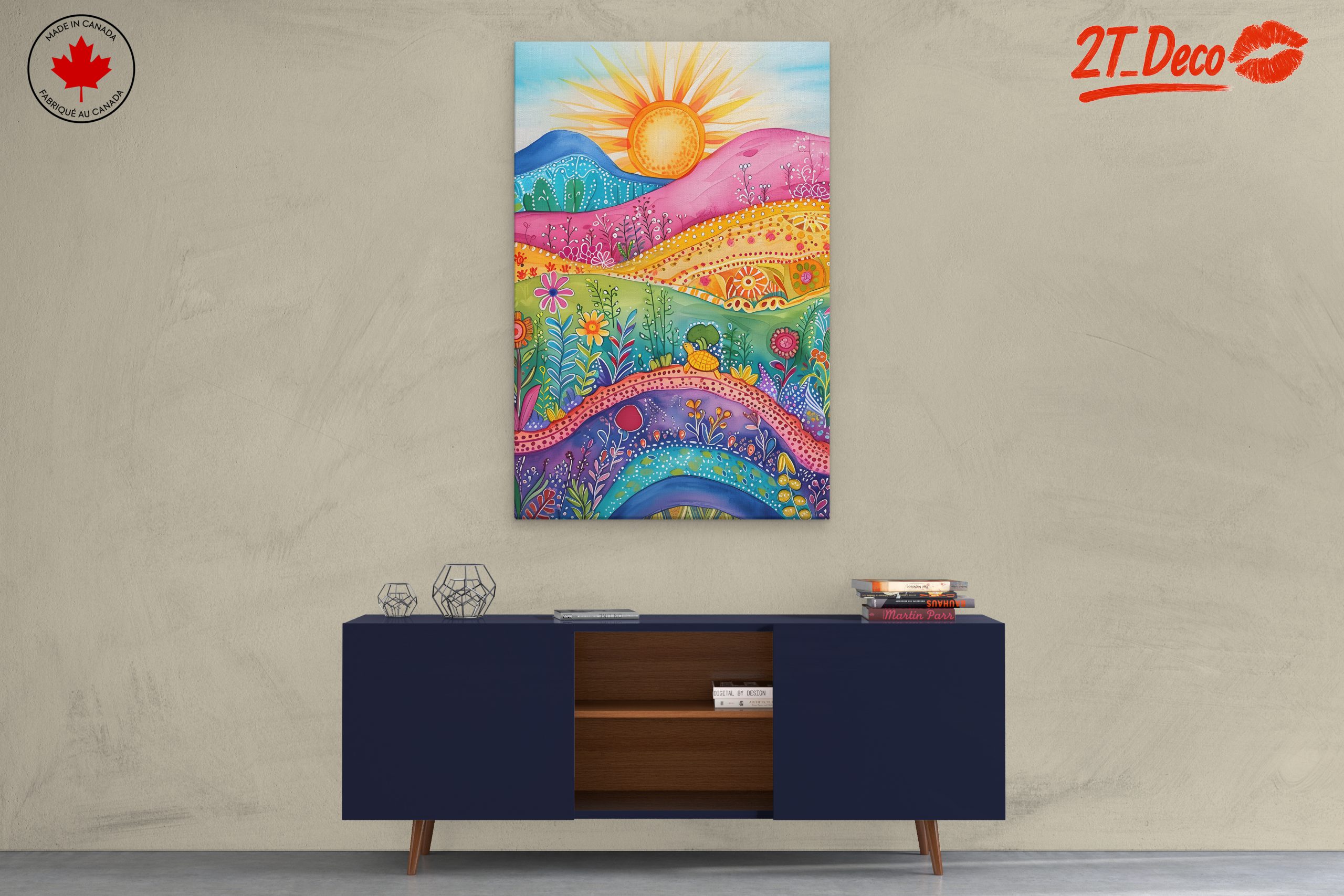 Colorful Floral Landscape with Sun - Image 3
