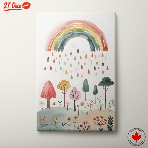 Whimsical Rainbow Landscape with Flowers