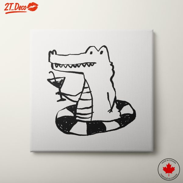 Playful Alligator with Cocktail Illustration