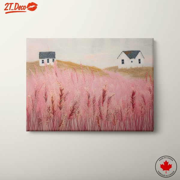 Serene Landscape Artwork with Houses and Flowers