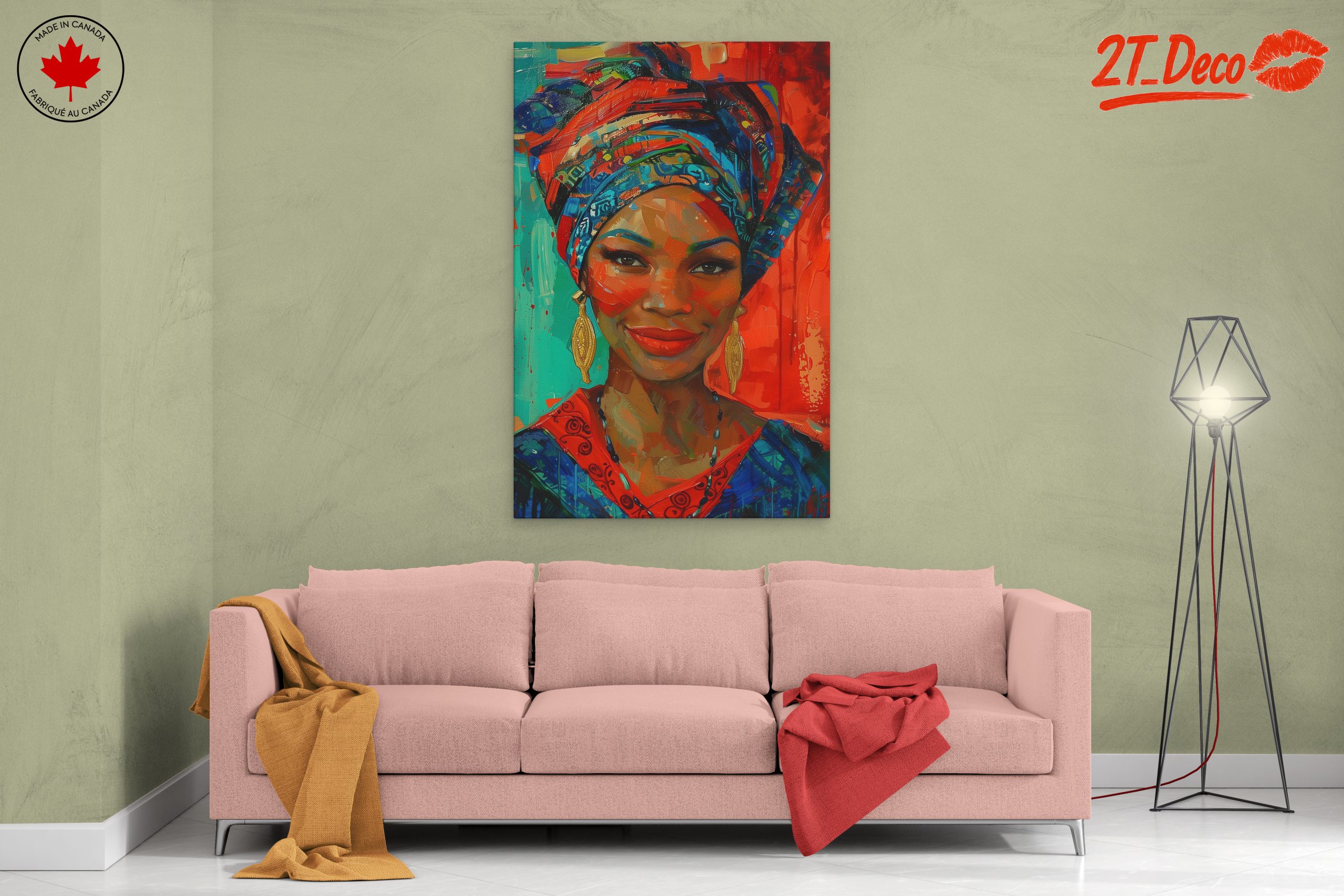 Vibrant Afro Art Portrait with Traditional Headwrap - Image 2