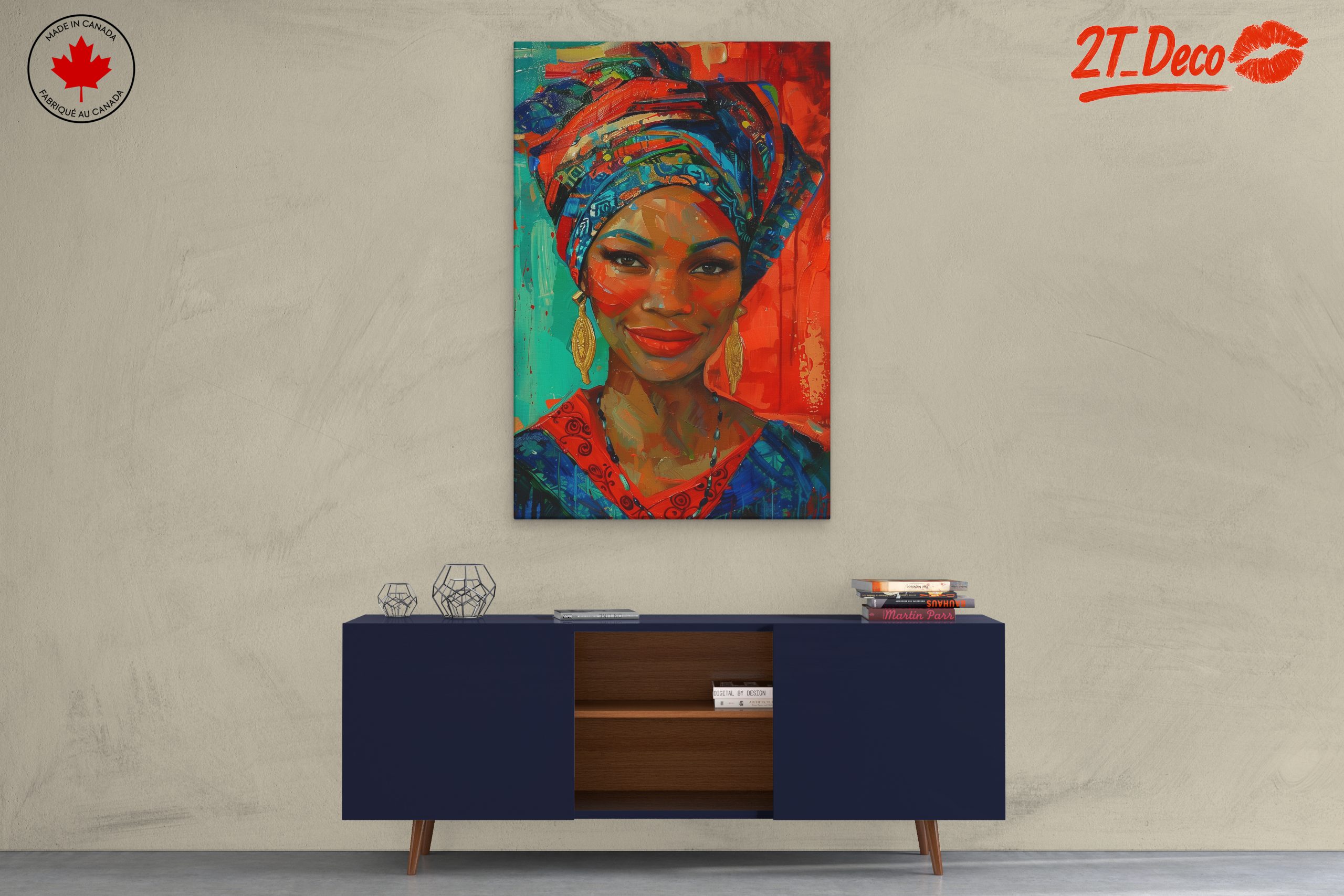 Vibrant Afro Art Portrait with Traditional Headwrap - Image 3