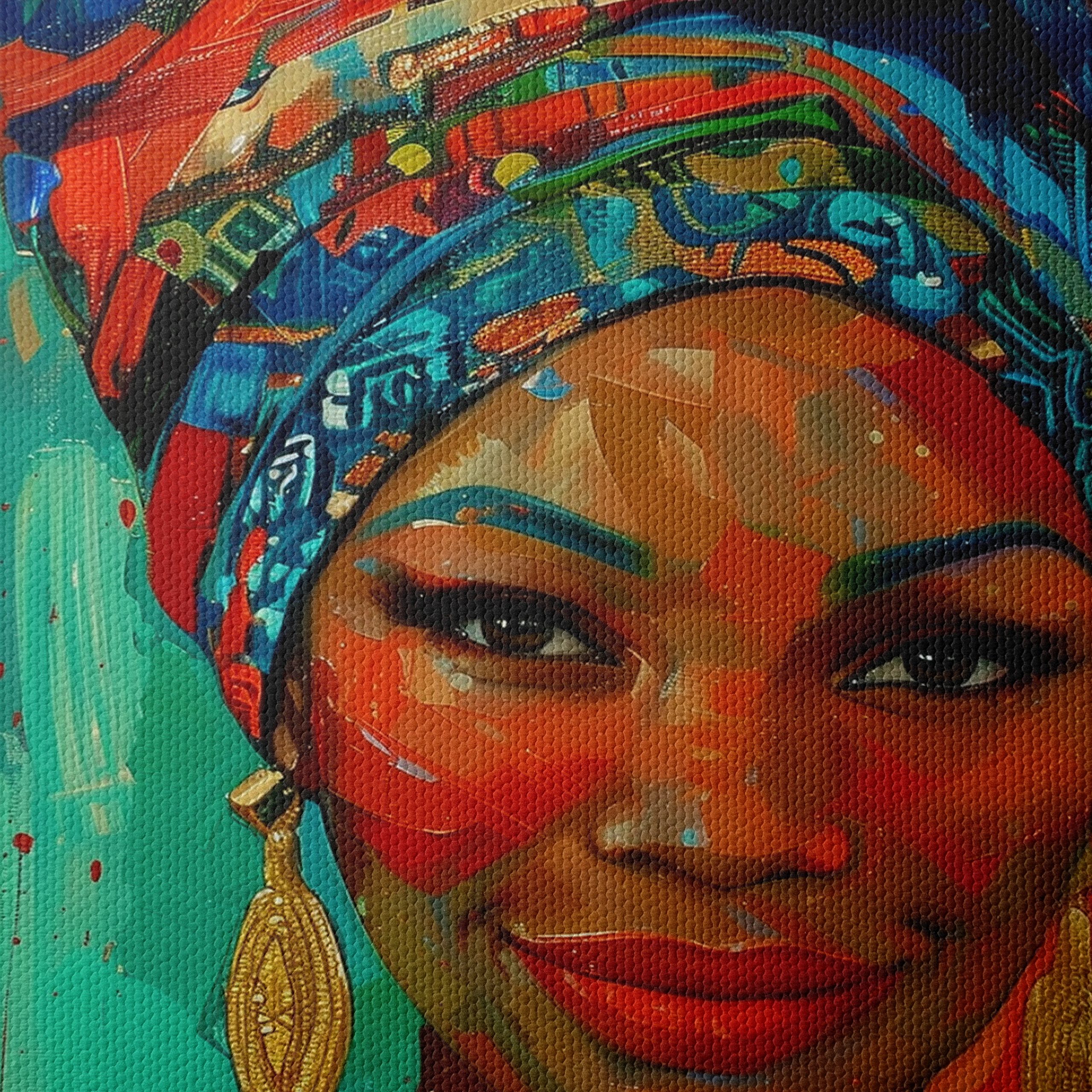 Vibrant Afro Art Portrait with Traditional Headwrap - Image 4