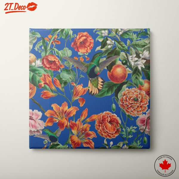 Vibrant Botanical Artwork with Hummingbirds and Flowers