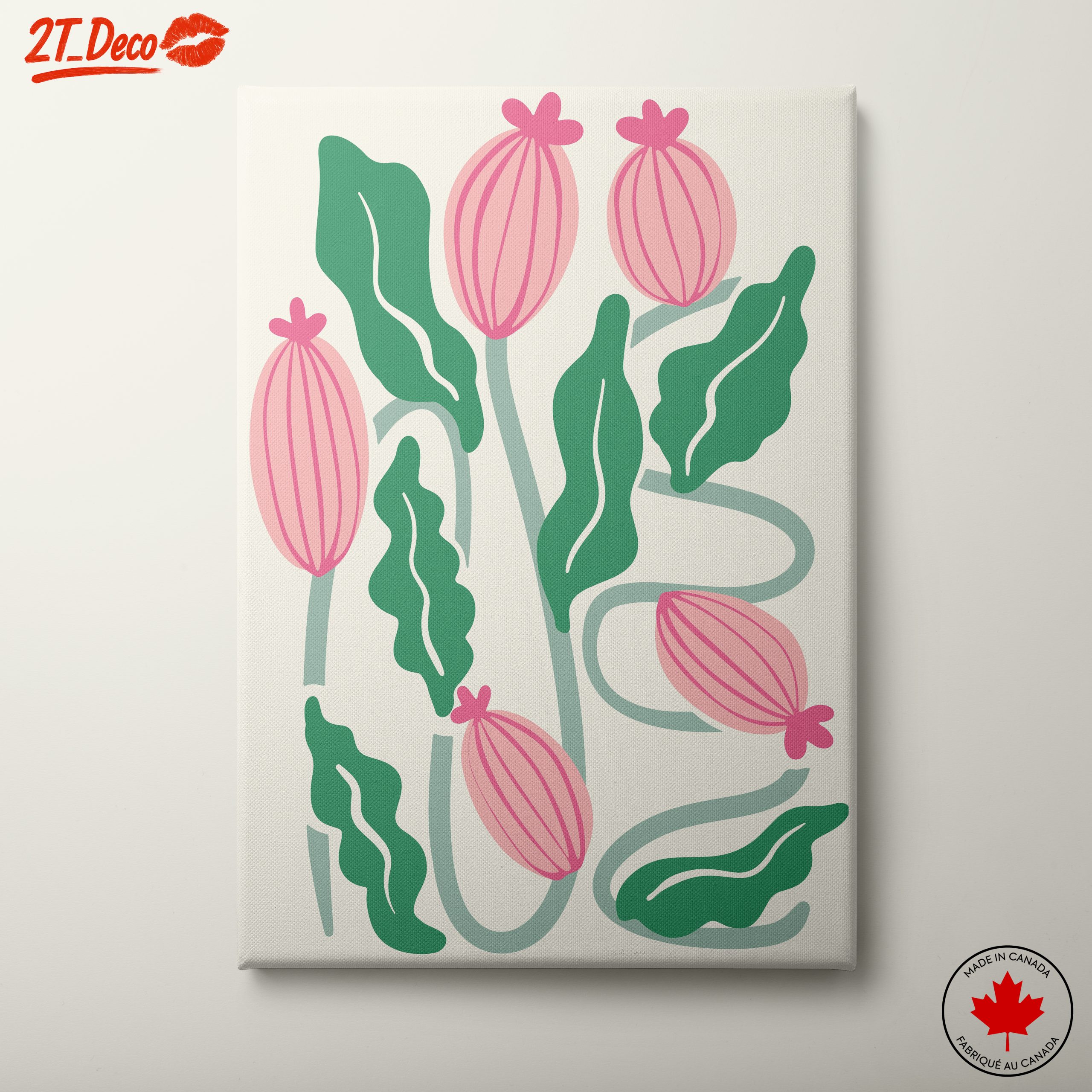 Stylized Floral Art with Pink and Green