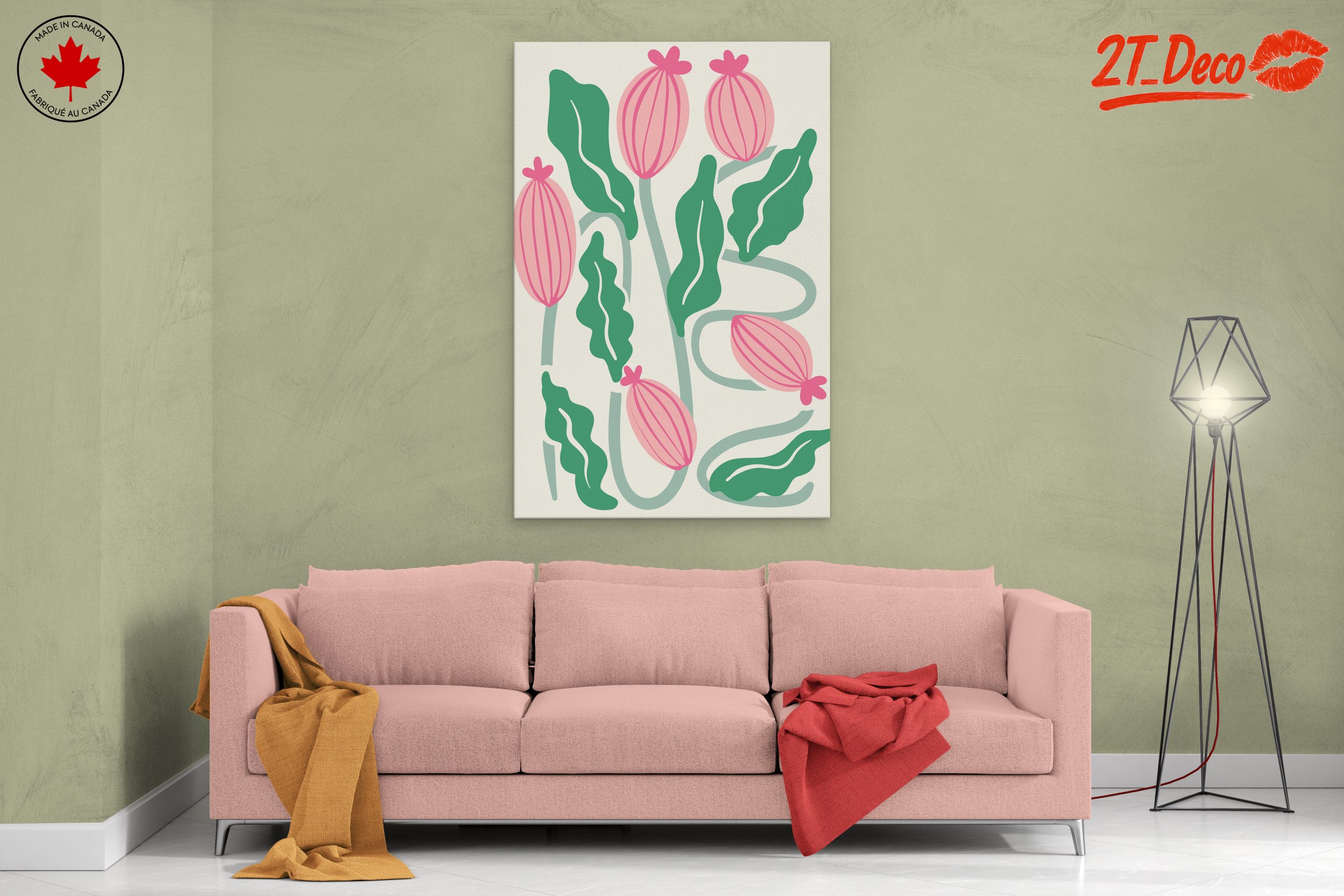 Stylized Floral Art with Pink and Green - Image 2