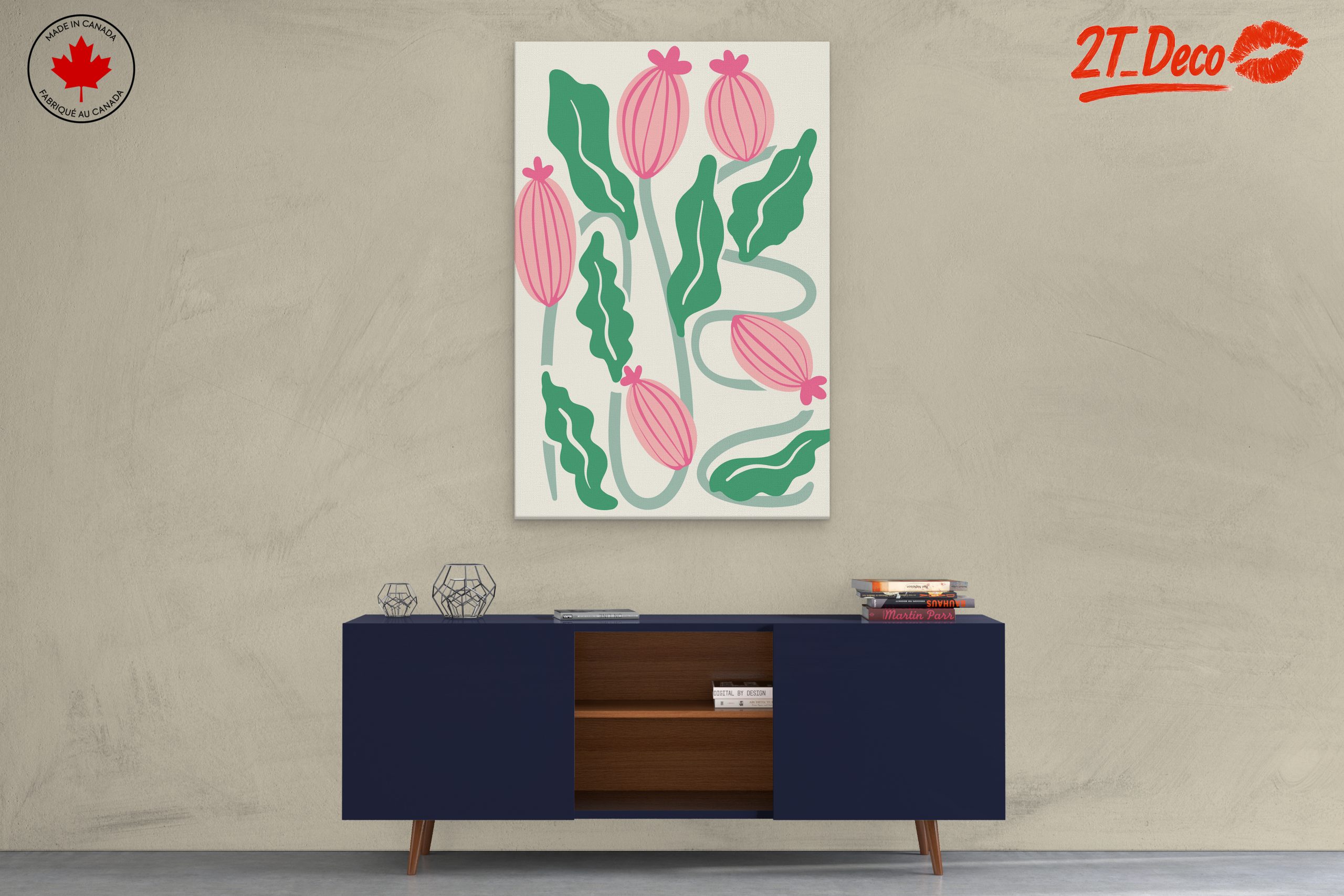 Stylized Floral Art with Pink and Green - Image 3