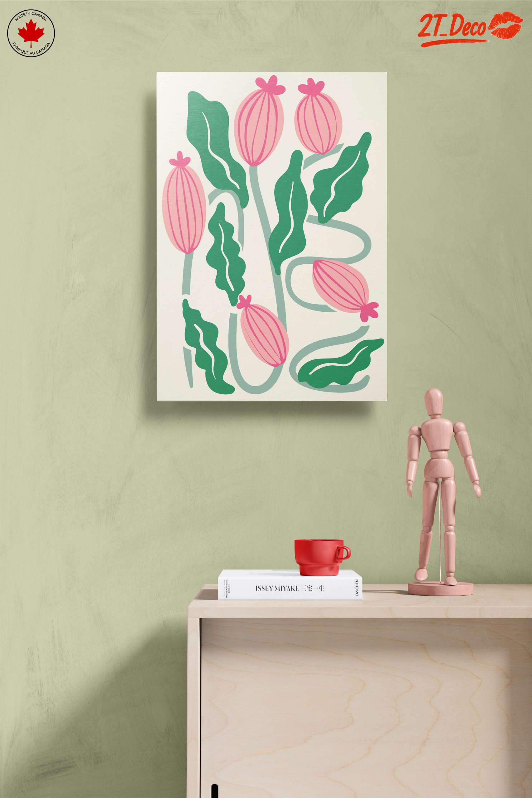 Stylized Floral Art with Pink and Green - Image 14
