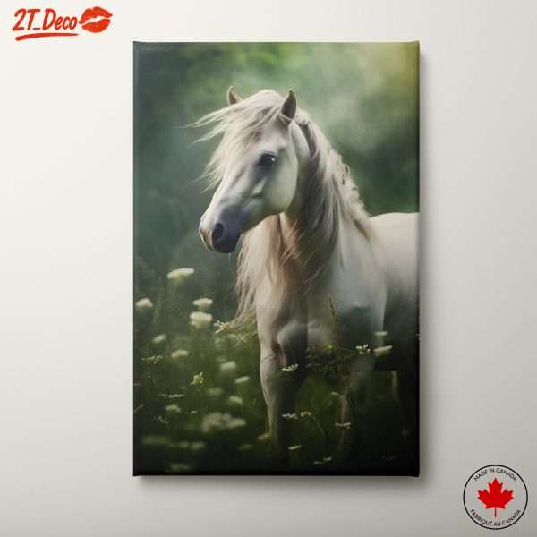Elegant White Horse in a Lush Meadow