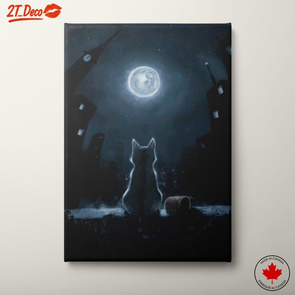 Cat Watching Full Moon in Cityscape